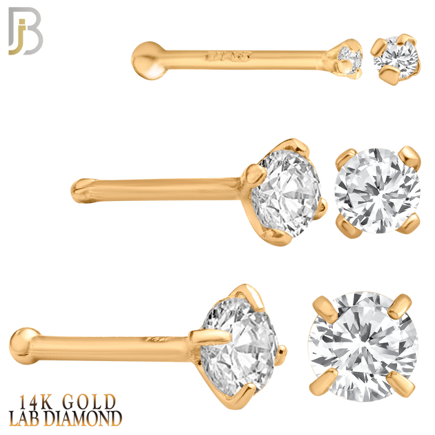 14-NR01L - 14k Solid Gold Prong Round Lab Diamond Jewelry Nose Bone image 2