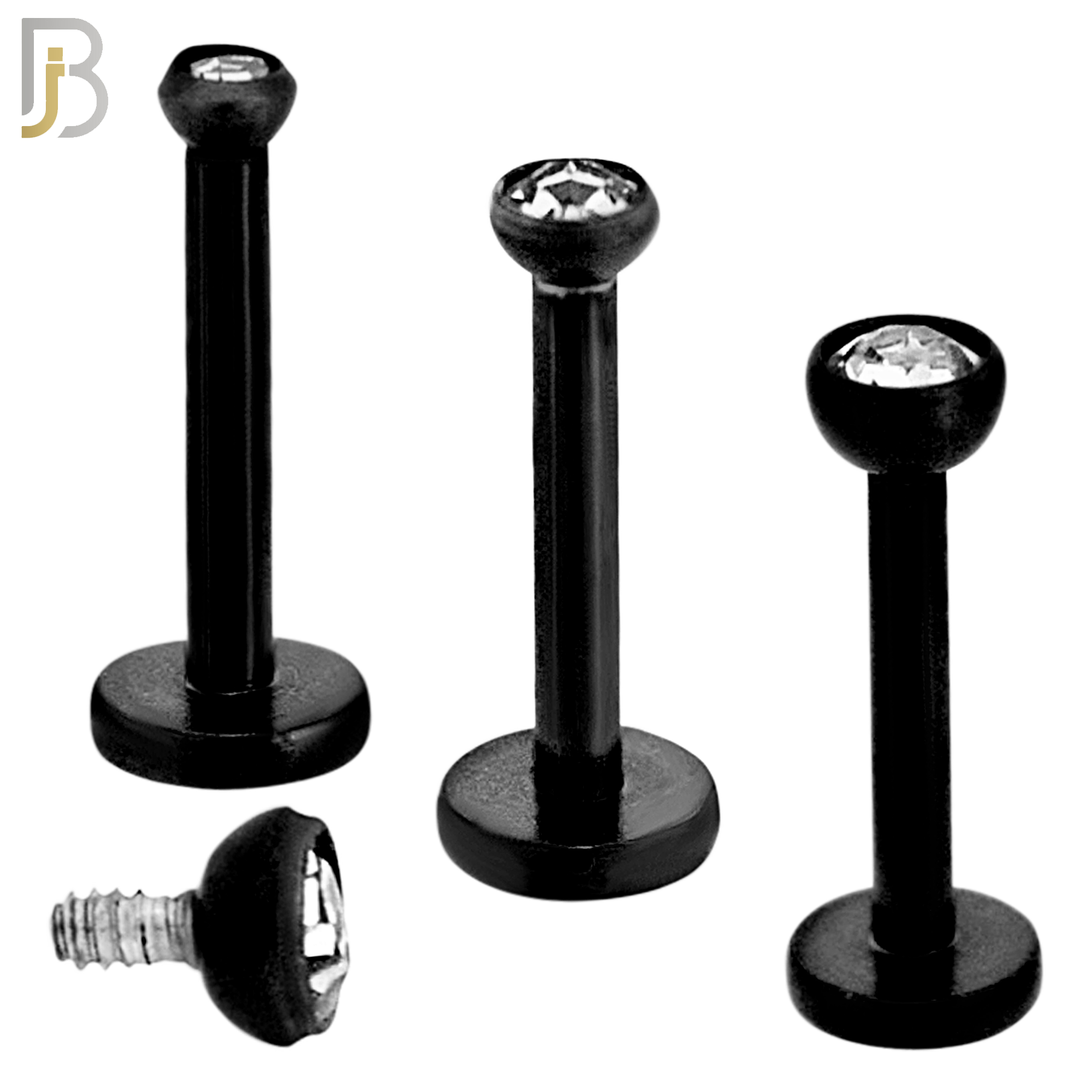 LB07K - 316L Surgical Steel Black Plated Bar Press Fit Zircon Bezel Monroe Labret Screw Internally Threaded  Flat Back (PACK OF 6) image 0
