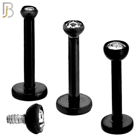 LB07K - 316L Surgical Steel Black Plated Bar Press Fit Zircon Bezel Monroe Labret Screw Internally Threaded  Flat Back (PACK OF 6) image 0