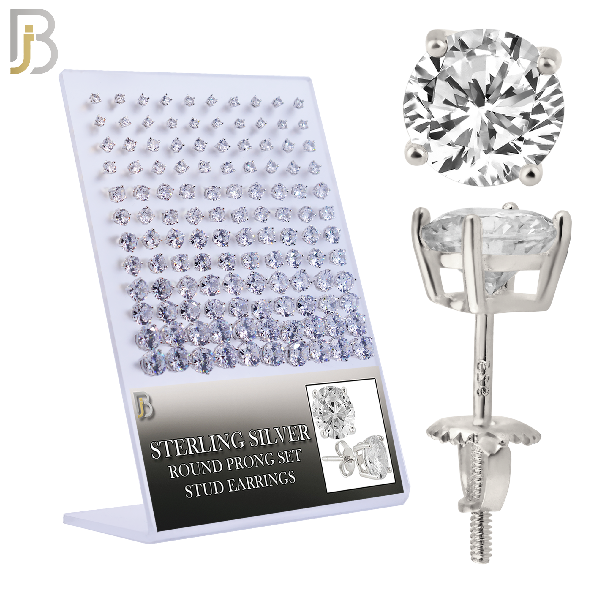 925-PK-ES79-SC - 925 Sterling Silver Rhodium Plated Screw Back Earring Stud Casting Round Prong Setting Clear Zircon Pack of 120 image 0