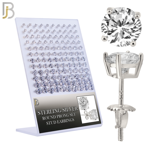 925-PK-ES79-SC - 925 Sterling Silver Rhodium Plated Screw Back Earring Stud Casting Round Prong Setting Clear Zircon Pack of 120 image 0