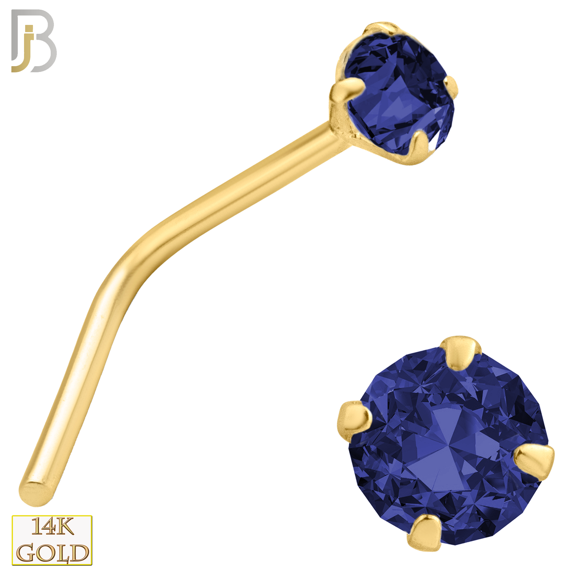 14-NR10CYS - 20g 14k Yellow Gold L-Shaped with Blue Sapphire Colored CZ image 3