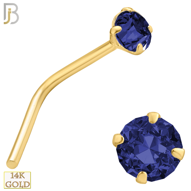 14-NR10CYS - 20g 14k Yellow Gold L-Shaped with Blue Sapphire Colored CZ image 3