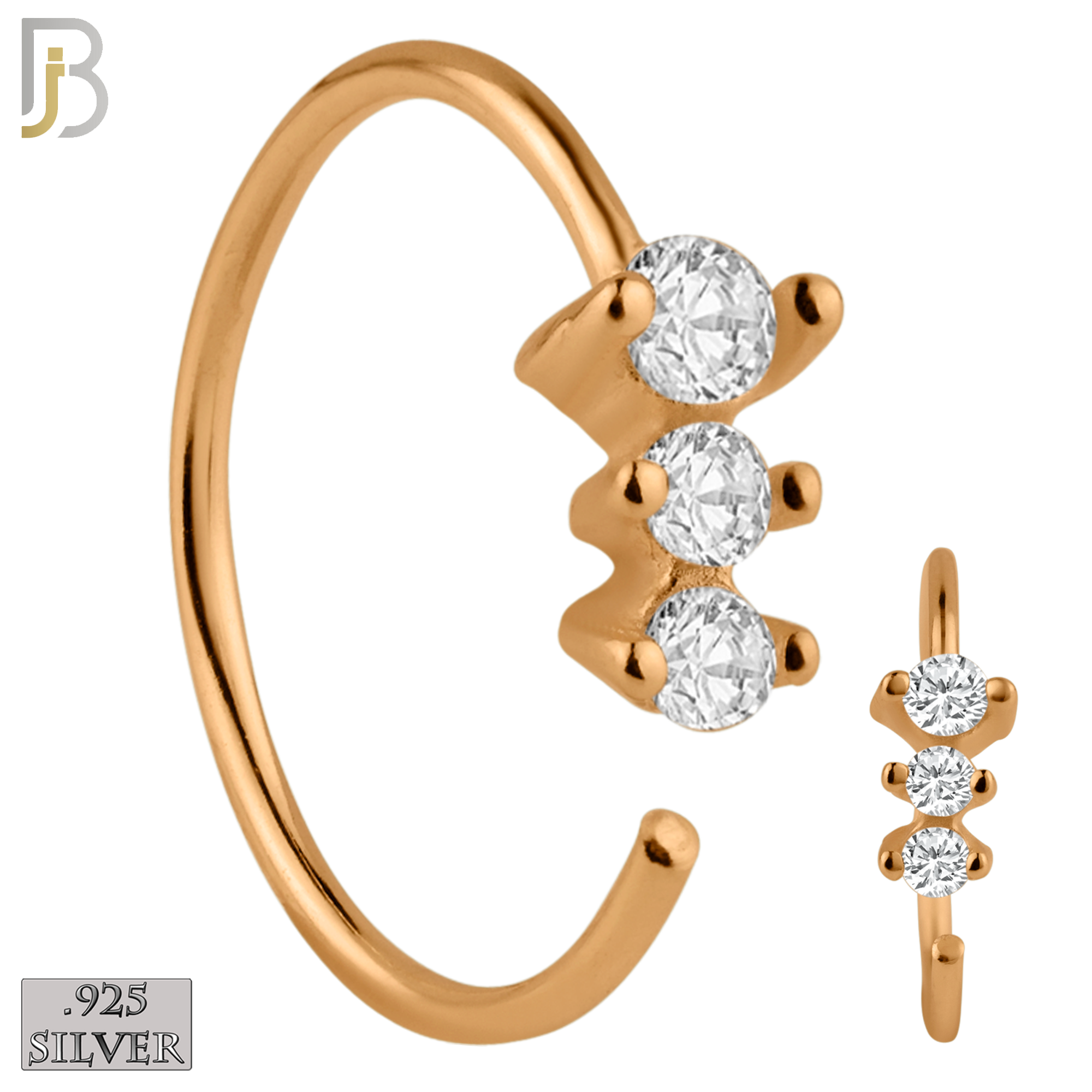 925-CT05 - 925 Sterling Silver 22g Thickness 3 Prong CZ Hoops Piercing (PACK OF 6) image 8