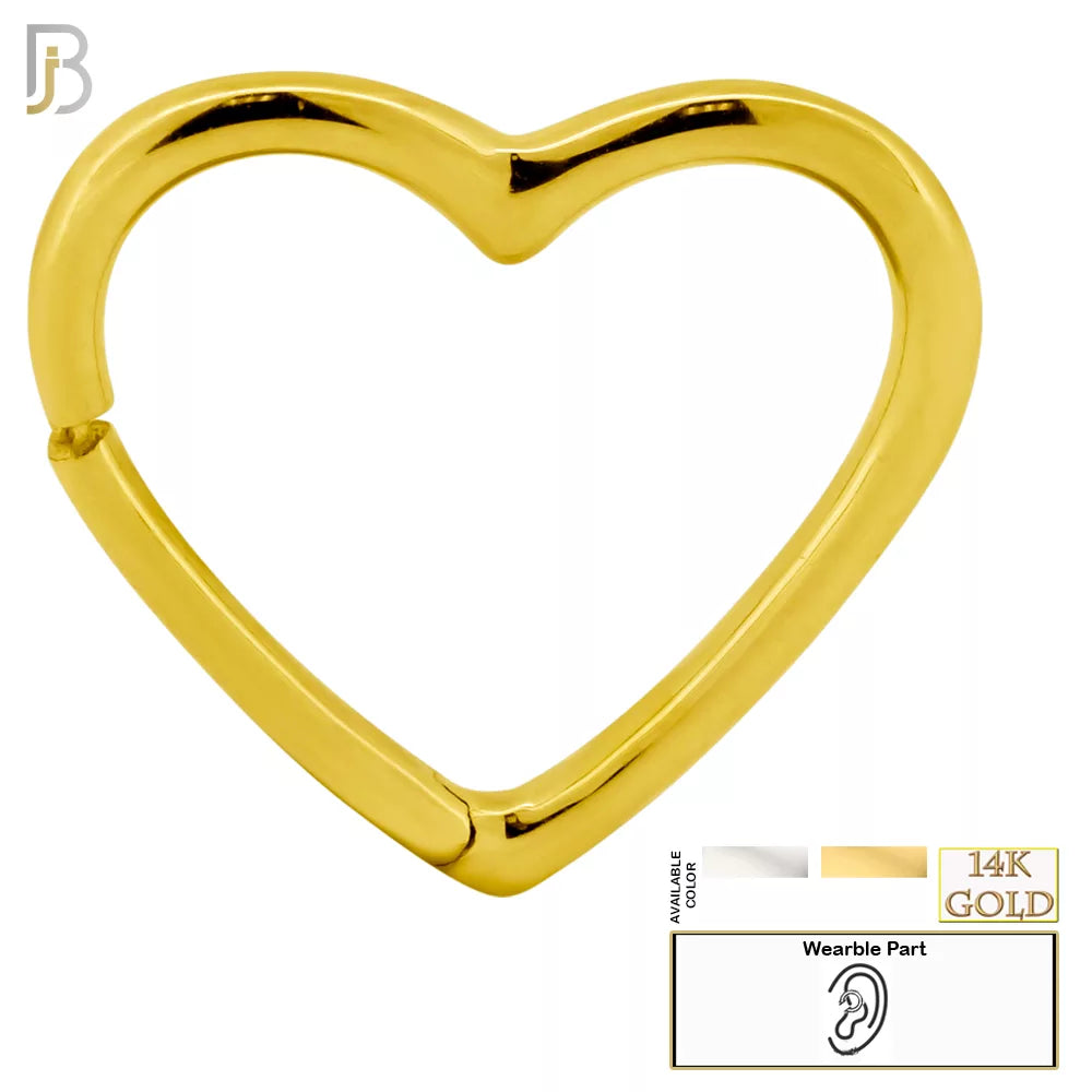 14-TH14 - 14K Yellow Gold 18g Thickness Plain Hollow Heart Hinged Hoop image 0