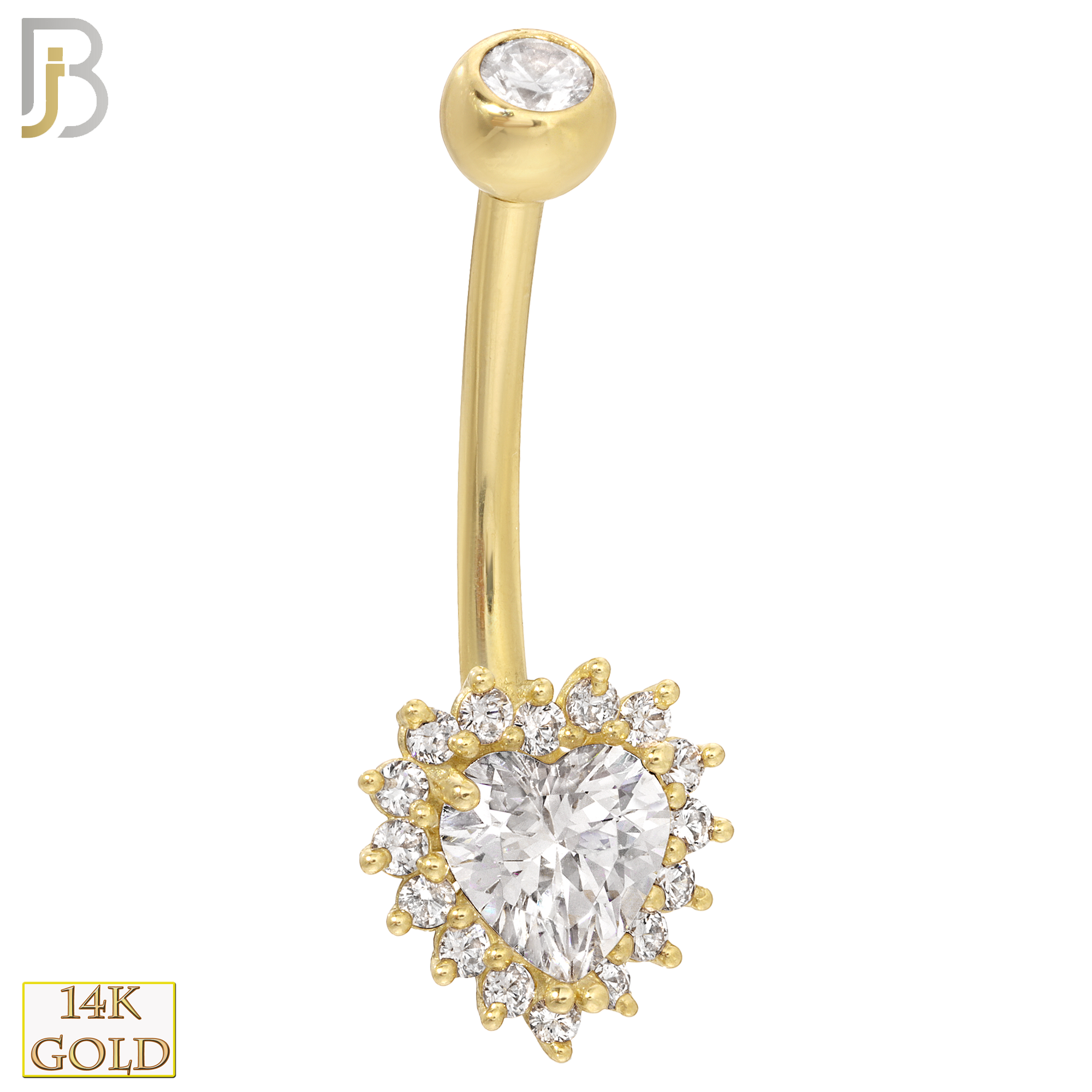 14-NB20 - 14k Solid Gold Banana Belly Ring with 8.5mm Heart Prong Design image 0