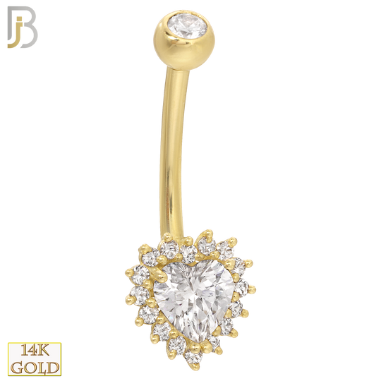 14-NB20 - 14k Solid Gold Banana Belly Ring with 8.5mm Heart Prong Design image 0