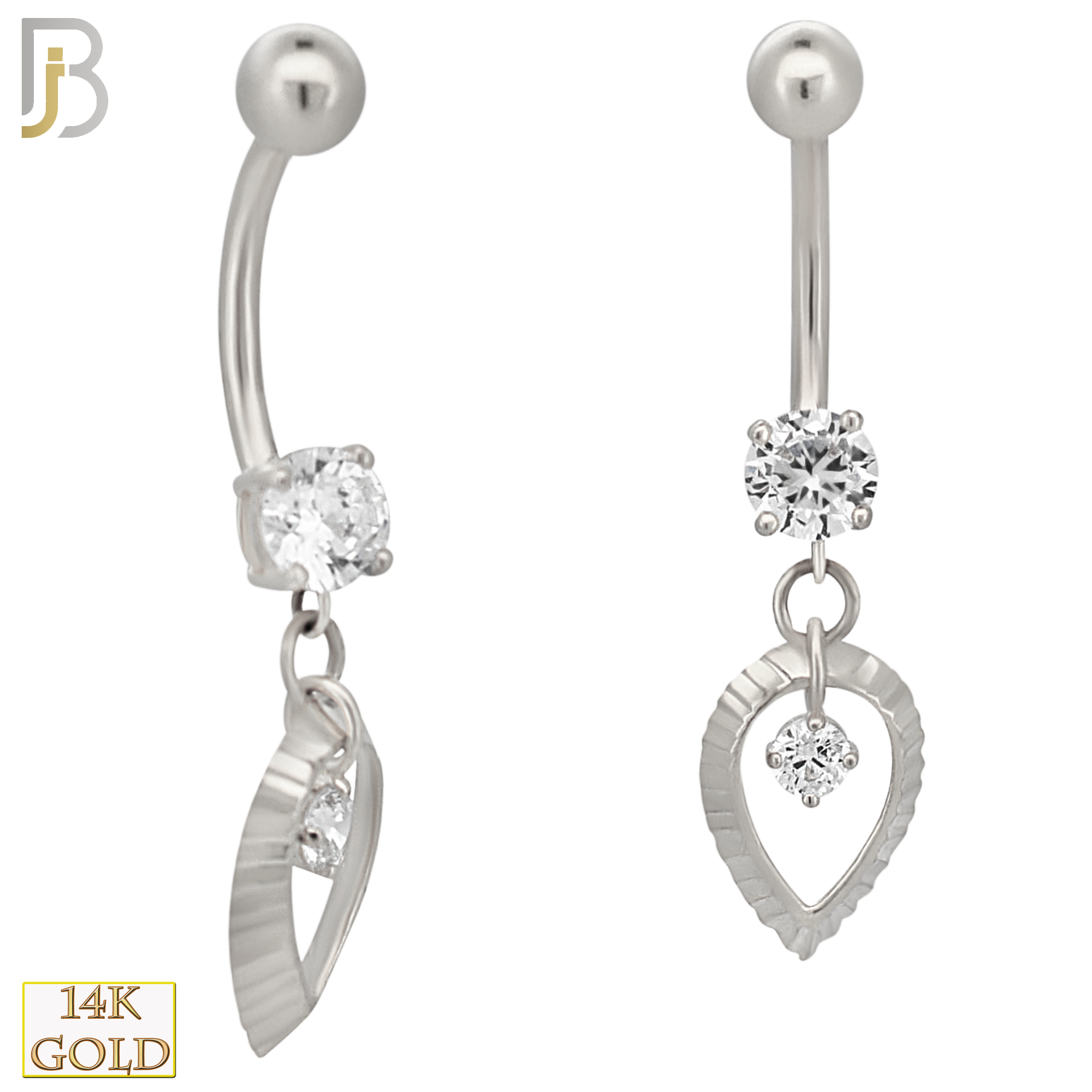 14-N004 - 14k Solid Gold Dangle Hollow Leaf Belly Ring image 4