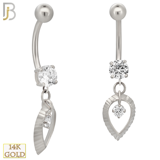14-N004 - 14k Solid Gold Dangle Hollow Leaf Belly Ring image 4