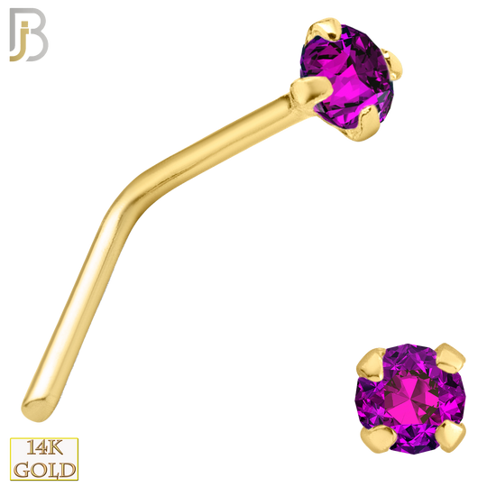 14-NR10YR-22 - 22g-14k Yellow Gold L-Shaped with Ruby in Prong Setting - 1.5mm image