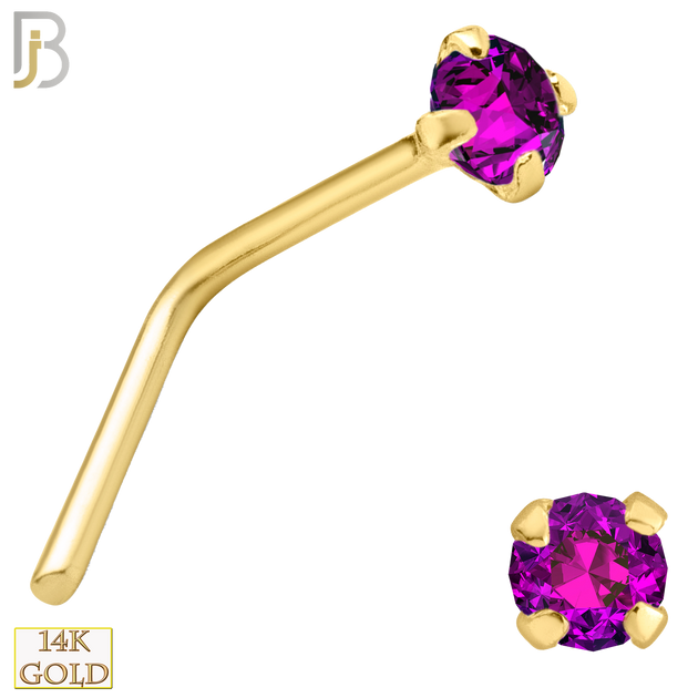 14-NR10YR-22 - 22g-14k Yellow Gold L-Shaped with Ruby in Prong Setting - 1.5mm image