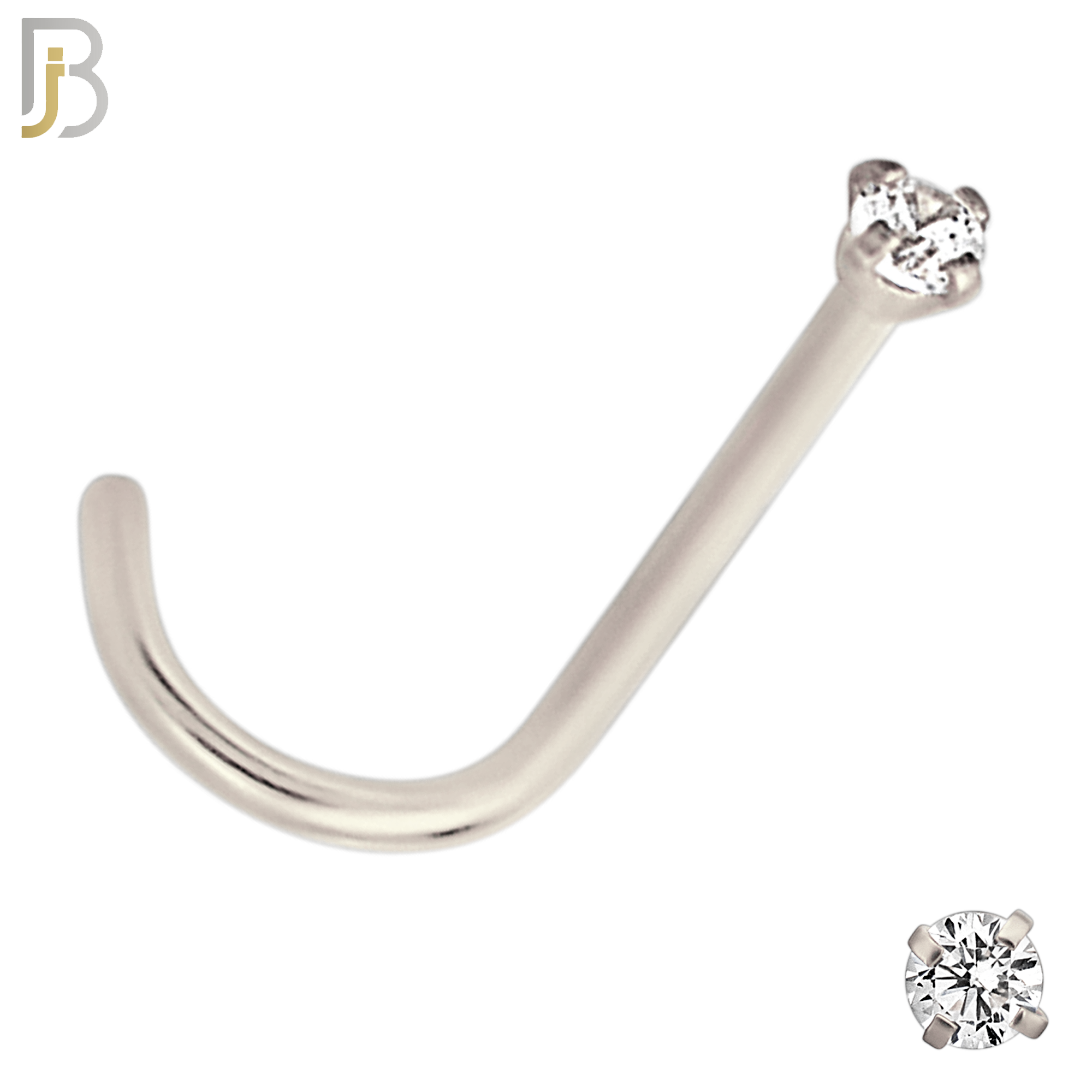 NR03S - 316L Surgical Steel Nose CorkScrew  Prong Set Zircon Round Nose Ring (PACK OF 6) image 1