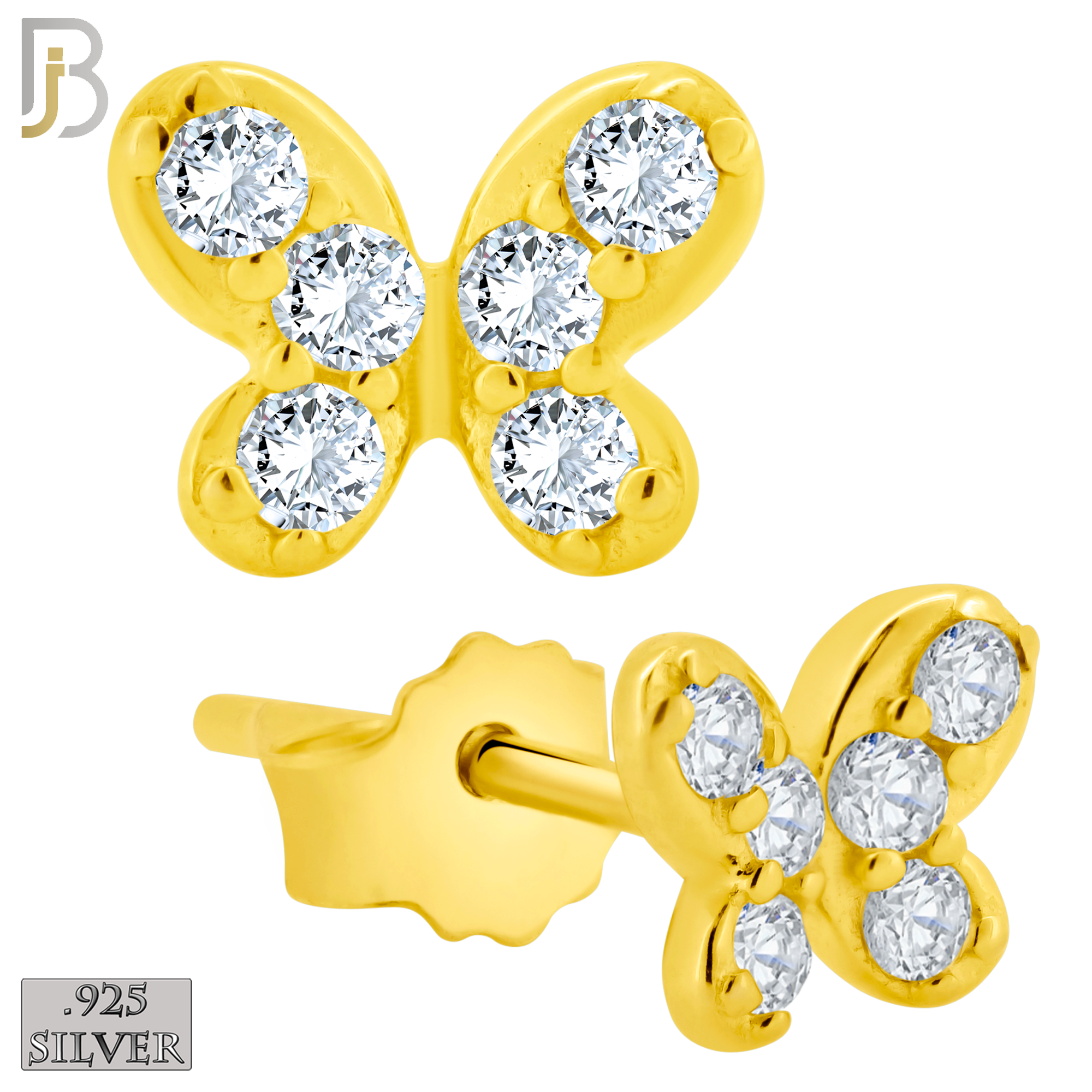 925-ES421 - Push Back -  925 Sterling Silver Butterfly with Multi CZ Stud Earrings image 1