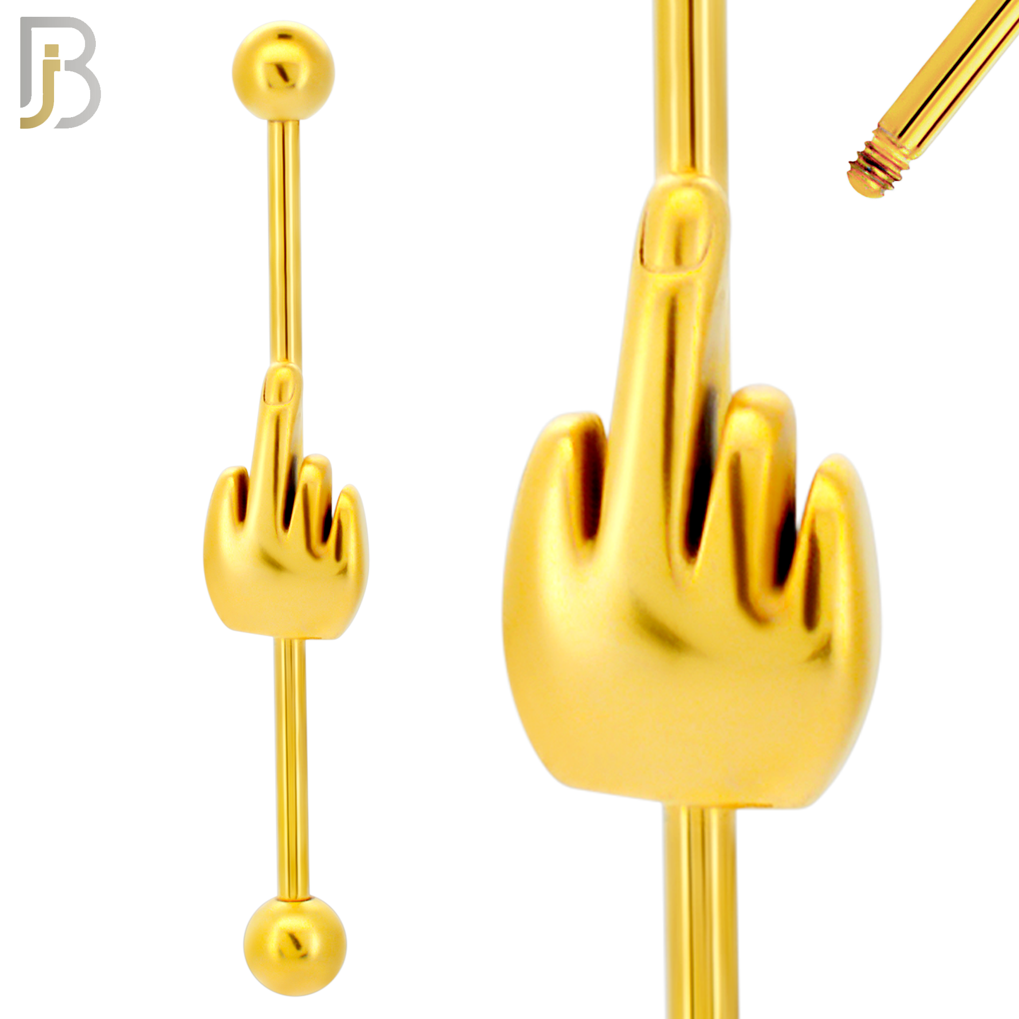 BB41 - 316L Surgical Steel Screw Bar with Alloy Hand/Middle Finger Design Barbell Industrial (PACK OF 4) image 2