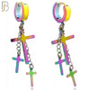 ES39 - 316L Stainless Steel Dangling 3 Cross Design Huggies Clip On - Rainbow Color image
