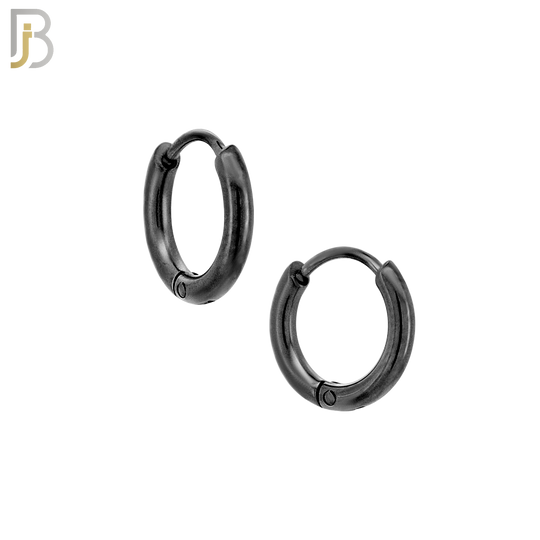 ES95K - 316L Stainless Steel Black Plated 2mm Thickness Plain Hoops Design Huggies Clip On - 8mm image