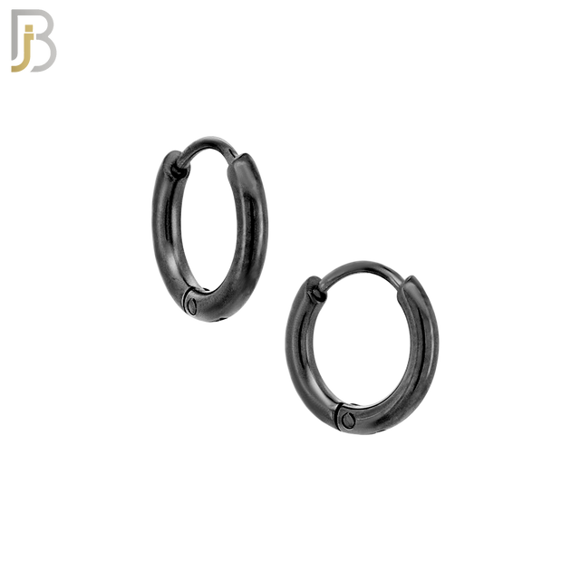 ES95K - 316L Stainless Steel Black Plated 2mm Thickness Plain Hoops Design Huggies Clip On - 8mm image