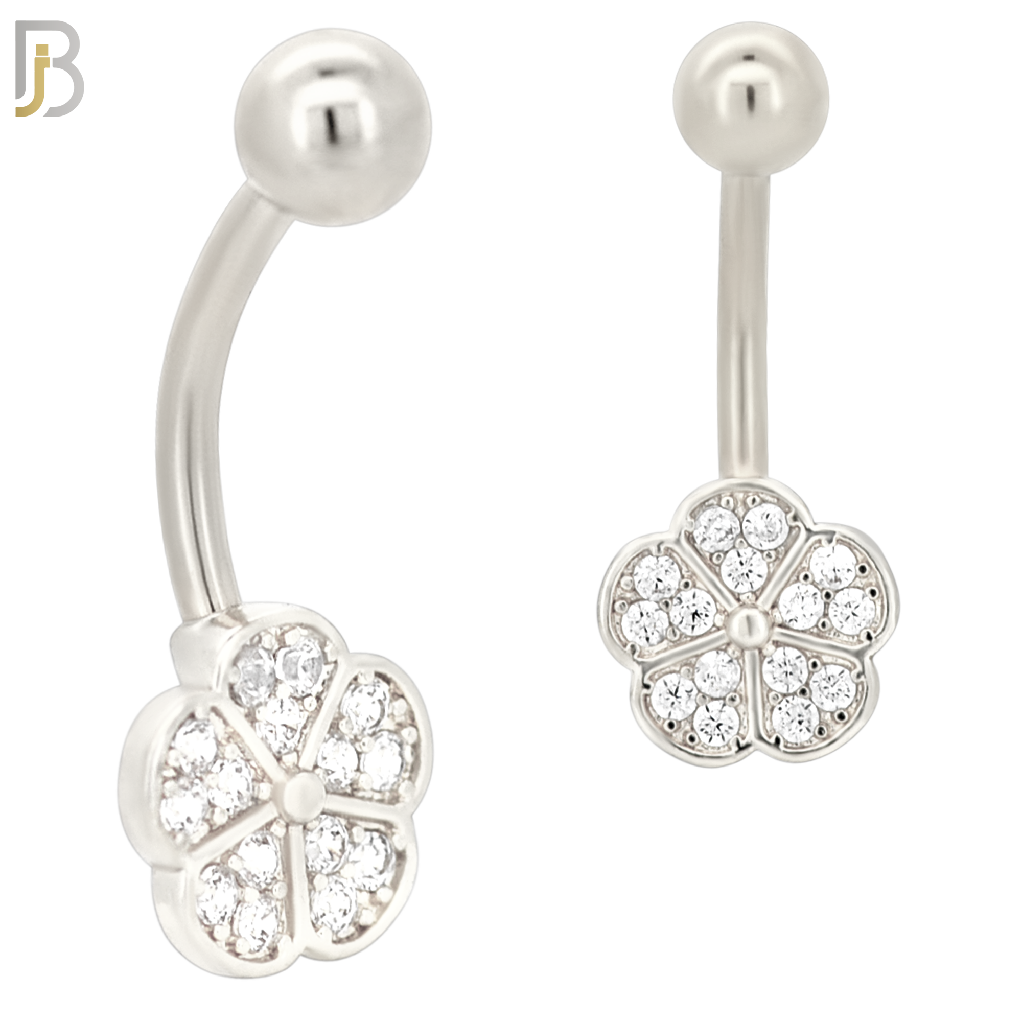 NB07 - 316L Stainless Steel 5 Petal Flower Zircon  Banana Belly Navel Ring image 1