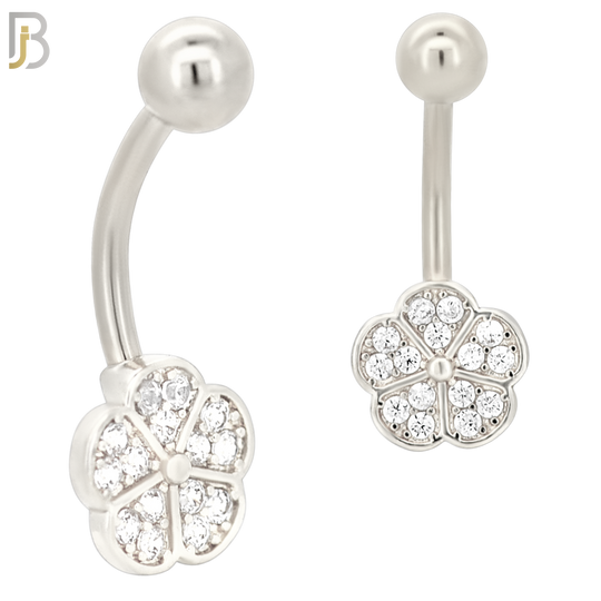 NB07 - 316L Stainless Steel 5 Petal Flower Zircon  Banana Belly Navel Ring image 1