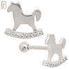 TB50 - 316L Stainless Steel and Brass Rocking Horse with Zircon Design Tragus Barbell Cartilage Piercing Externally Threaded (PACK OF 6) image 1