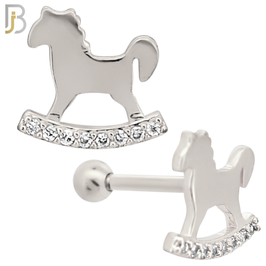 TB50 - 316L Stainless Steel and Brass Rocking Horse with Zircon Design Tragus Barbell Cartilage Piercing Externally Threaded (PACK OF 6) image 1