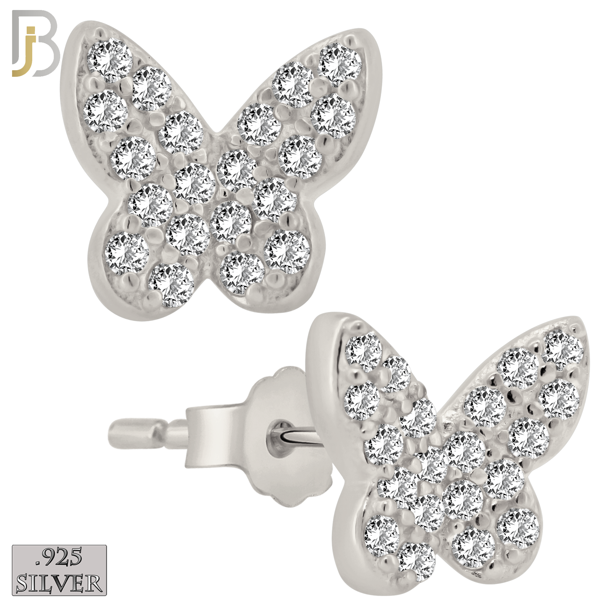 925-ES316 - Push Back - .925 Sterling Silver Butterfly with Multi CZ Stud Earrings image 1