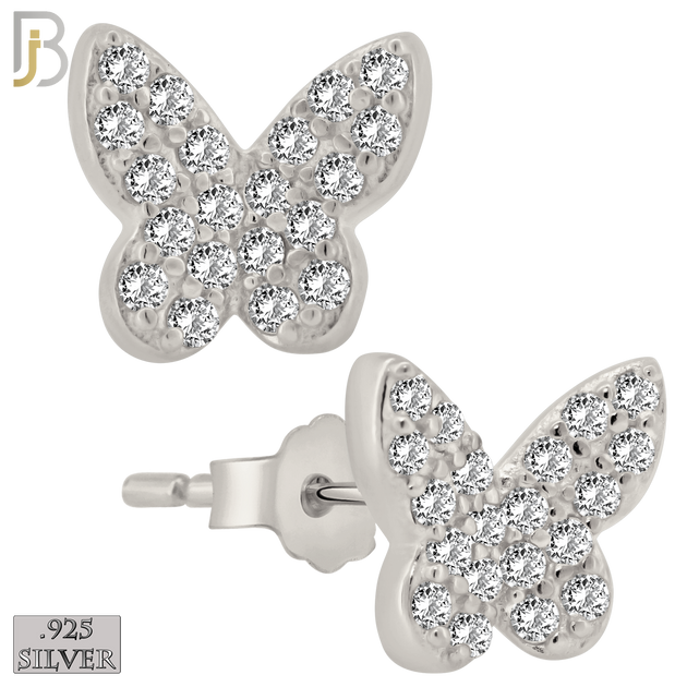 925-ES316 - Push Back - .925 Sterling Silver Butterfly with Multi CZ Stud Earrings image 1