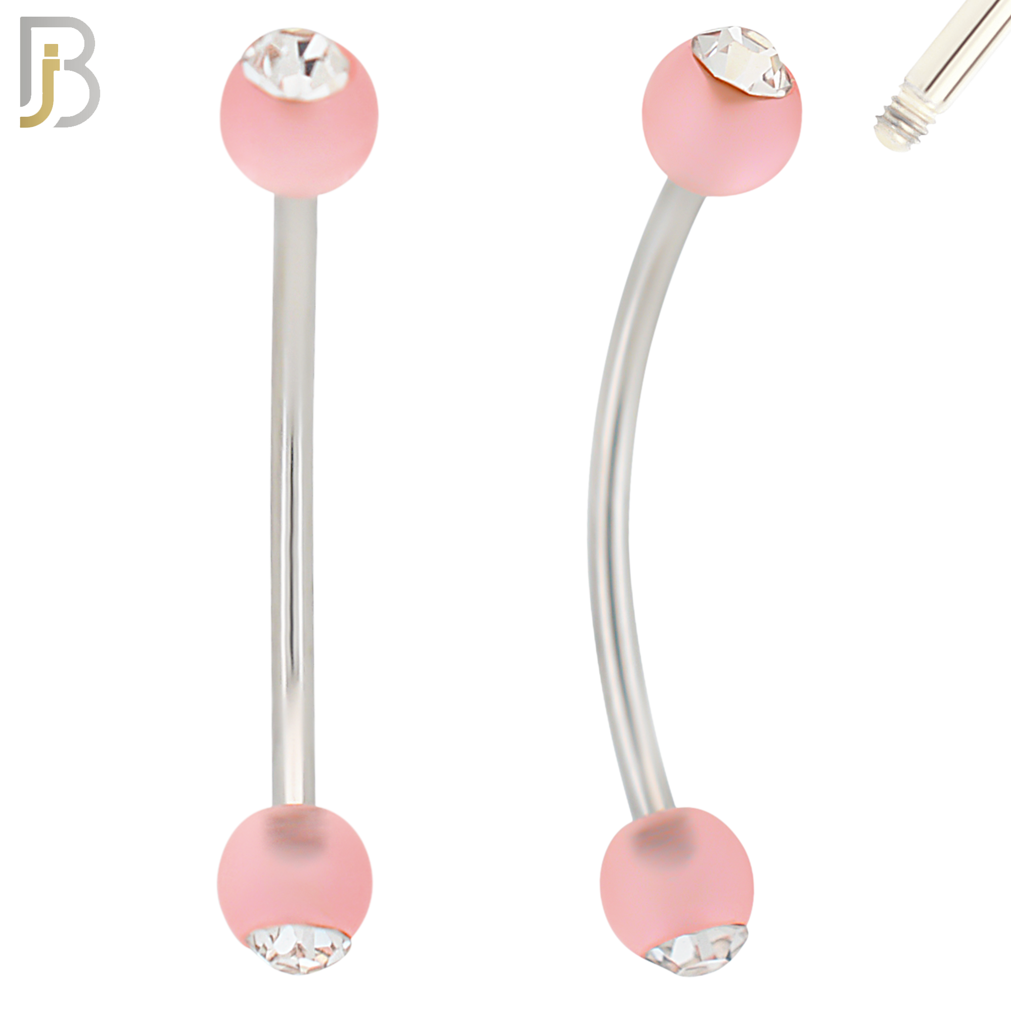 EC07G - 316L Surgical Steel Glow in the Dark Acrylic Ball with Clear Zircon Curved Barbell Externally Threaded (PACK OF 6) image 2