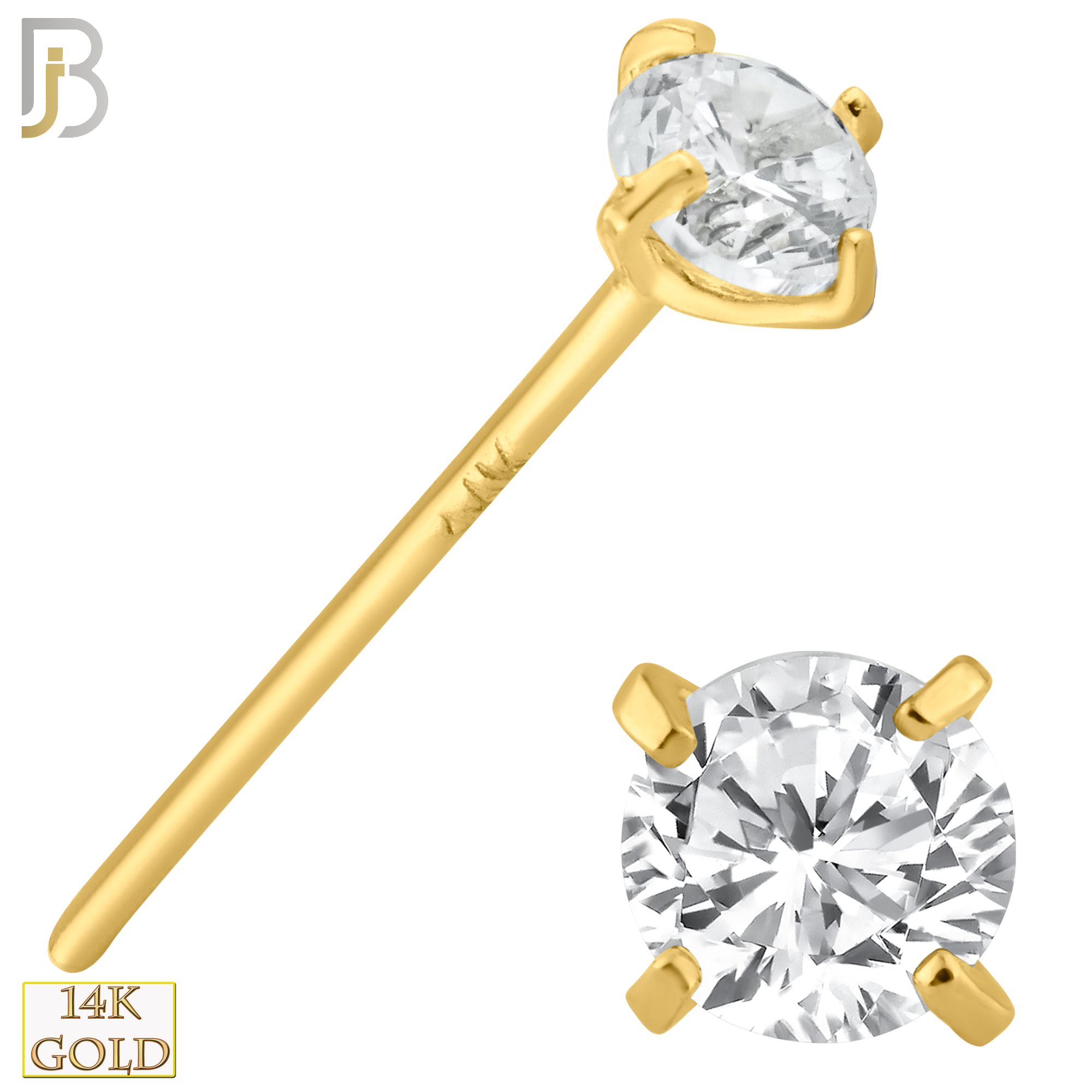 14-NR02CY-22 - 14k Solid Yellow Gold 22g Prong Setting  Round Cubic Zircona Nose Stud Bend-it Yourself, Nose Straight  image 5