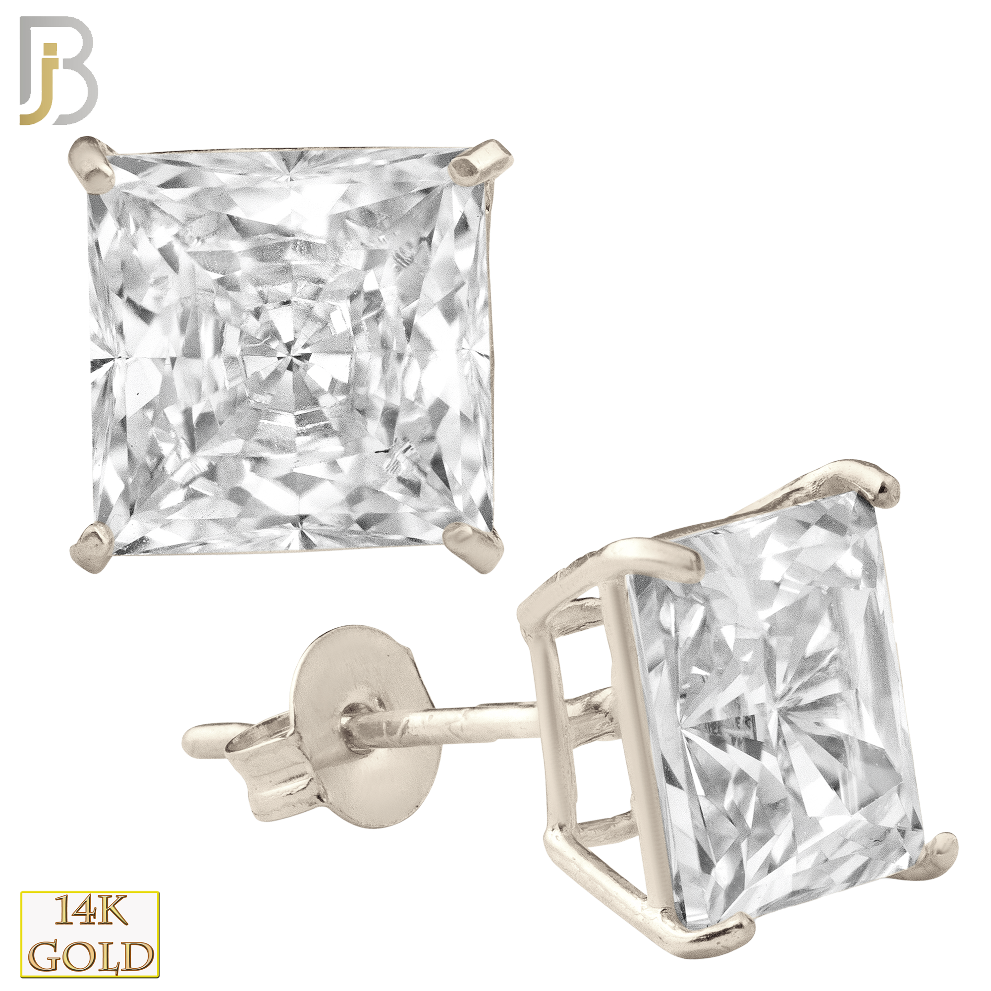 14-ES72WC - 14k Solid White Gold Princess Cut Square Casting Earrings Stud image 1