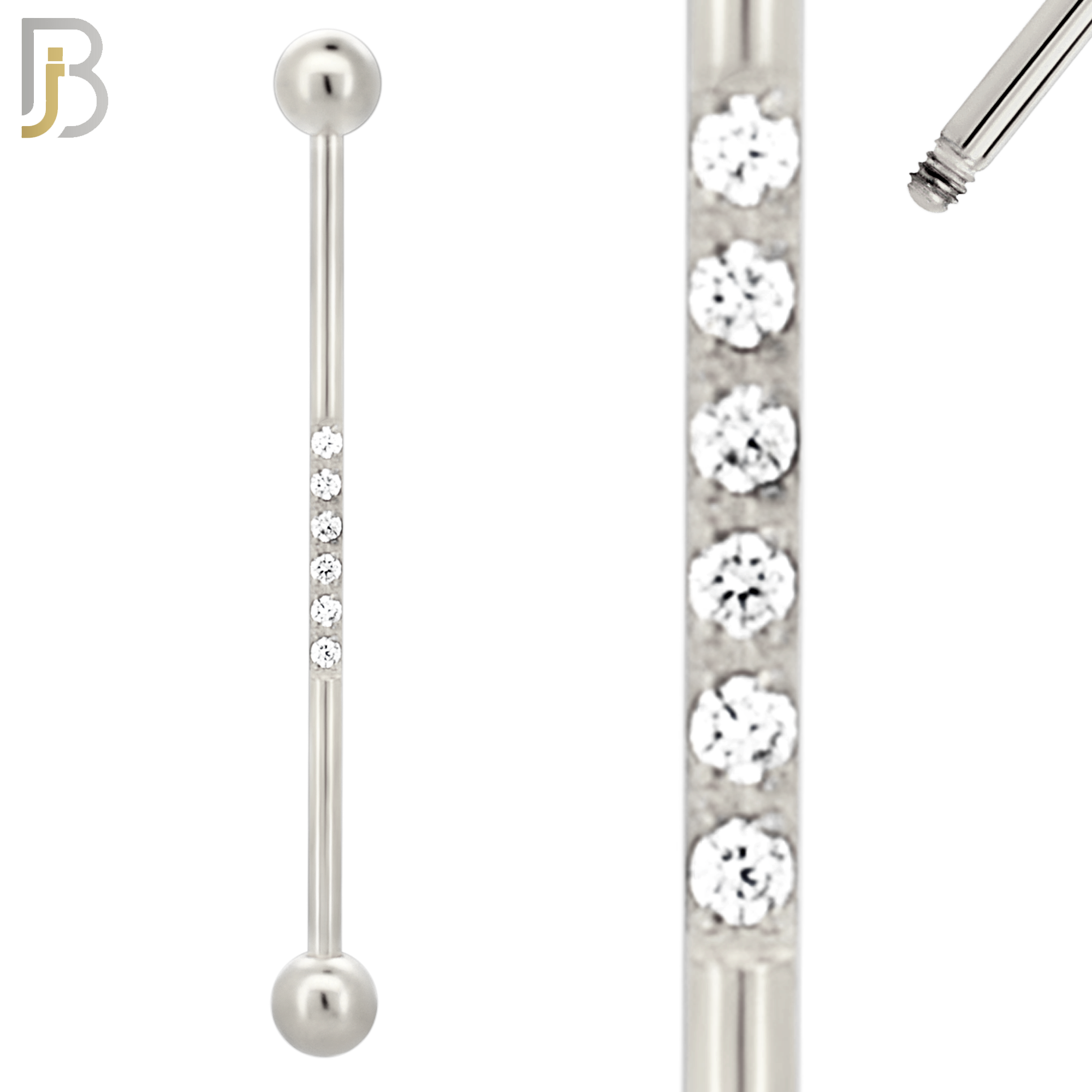 BB23 - 316L Surgical Steel Screw Bar Multi CZ Paved Design Barbell Industrial (PACK OF 4) image 2