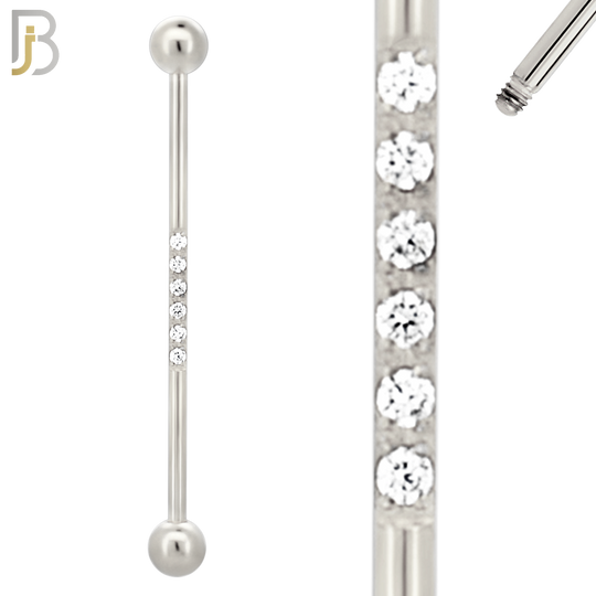 BB23 - 316L Surgical Steel Screw Bar Multi CZ Paved Design Barbell Industrial (PACK OF 4) image 2