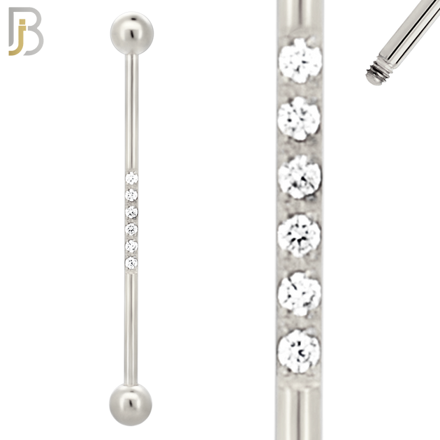BB23 - 316L Surgical Steel Screw Bar Multi CZ Paved Design Barbell Industrial (PACK OF 4) image 2