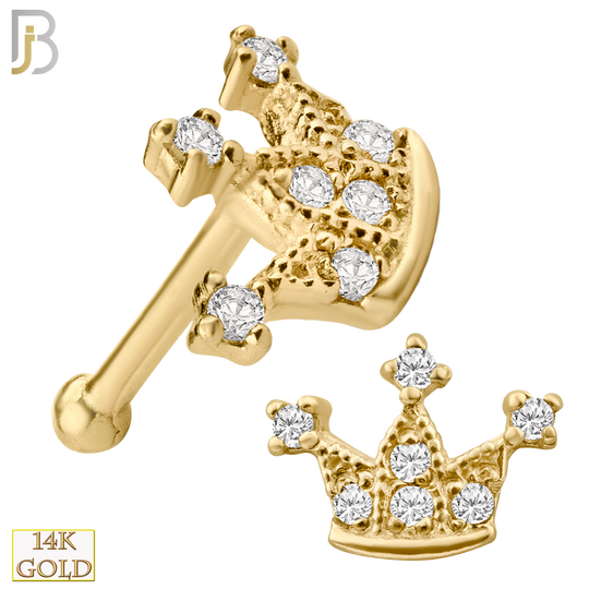 14-NR29 - 14k Solid Gold Nose Bone Crown Design with Zircon image 0