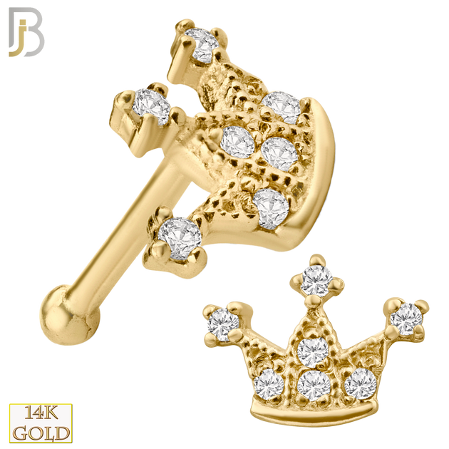14-NR29 - 14k Solid Gold Nose Bone Crown Design with Zircon image 0