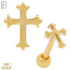 14-TB01 - 14k Yellow Gold Screw Back Cross Tragus Barbell Cartilage Earring image 0