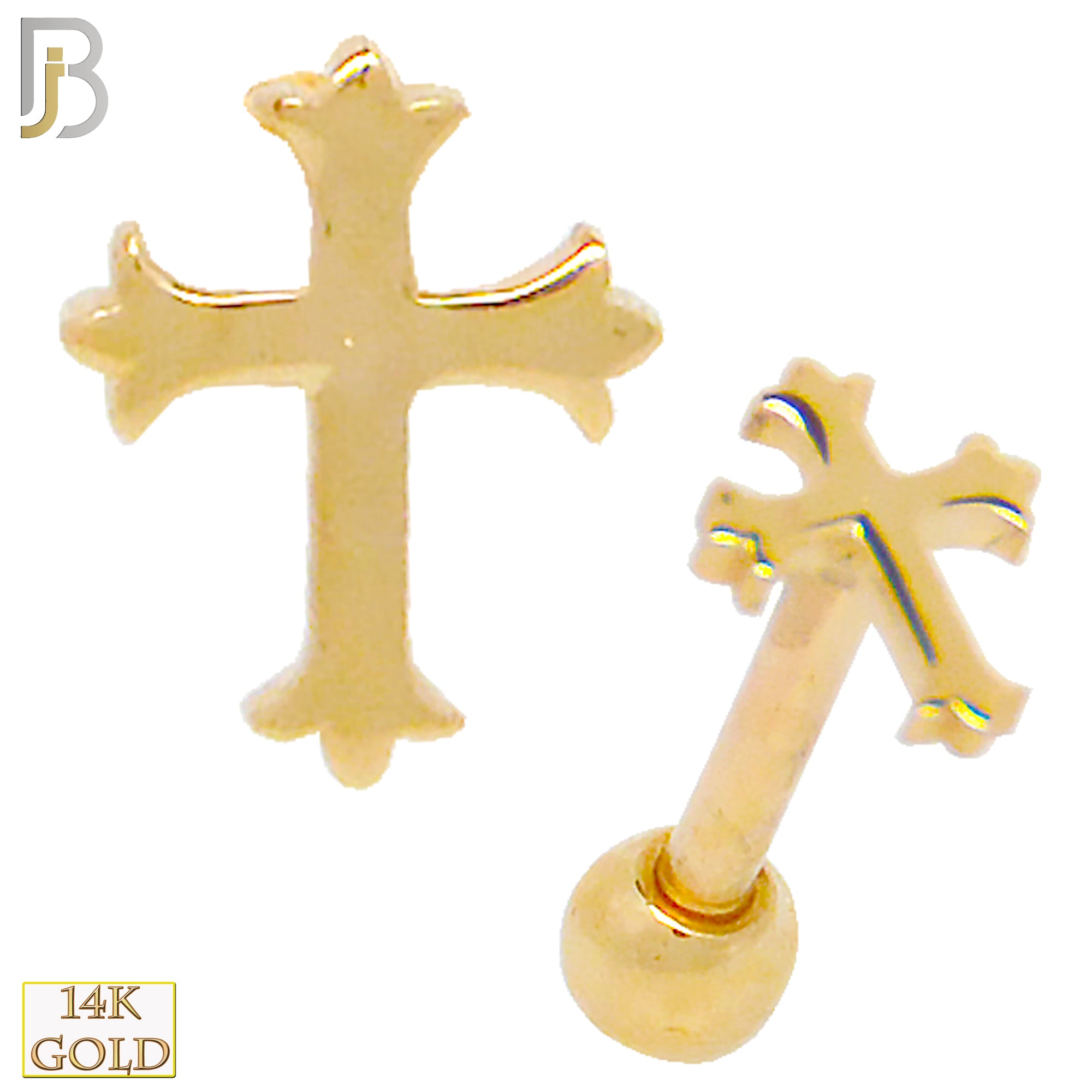 14-TB01 - 14k Yellow Gold Screw Back Cross Tragus Barbell Cartilage Earring image 0