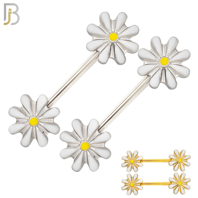 NP08 - 316L Surgical Steel Screw Daisy Design Nipple Ring Piercing image 0