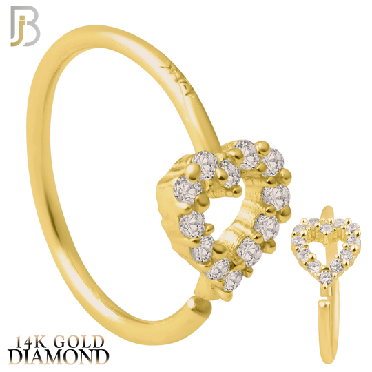 14-CT38D - 14k Yellow Gold Hollow Heart with GH / SI1 Natural Diamonds Hoop Piercing image 0