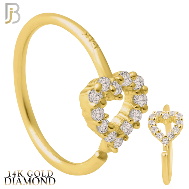 14-CT38D - 14k Yellow Gold Hollow Heart with GH / SI1 Natural Diamonds Hoop Piercing image 0