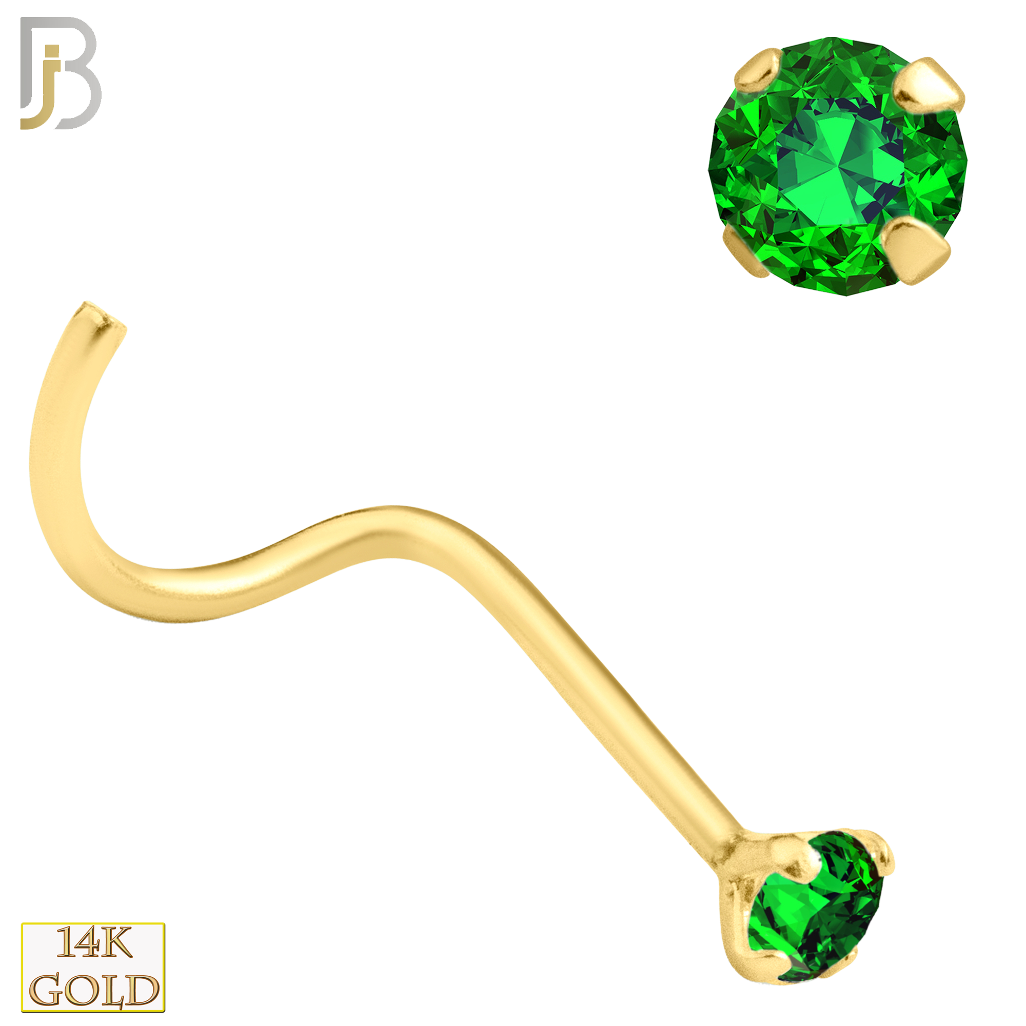 14-NR03CYE - 20g 14k Yellow Gold Nose Screw with Emerald Colored CZ image 2