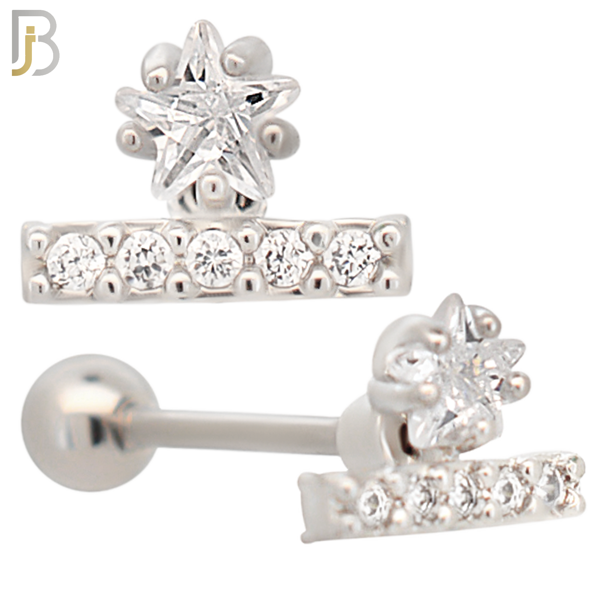 TB28 - 316L Surgical Steel Star Shaped CZ on Bar Tragus Barbell Cartilage Piercing Screw Ball (PACK OF 6) image 0