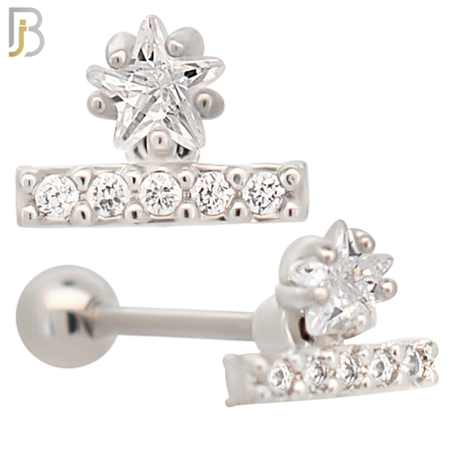 TB28 - 316L Surgical Steel Star Shaped CZ on Bar Tragus Barbell Cartilage Piercing Screw Ball (PACK OF 6) image 0