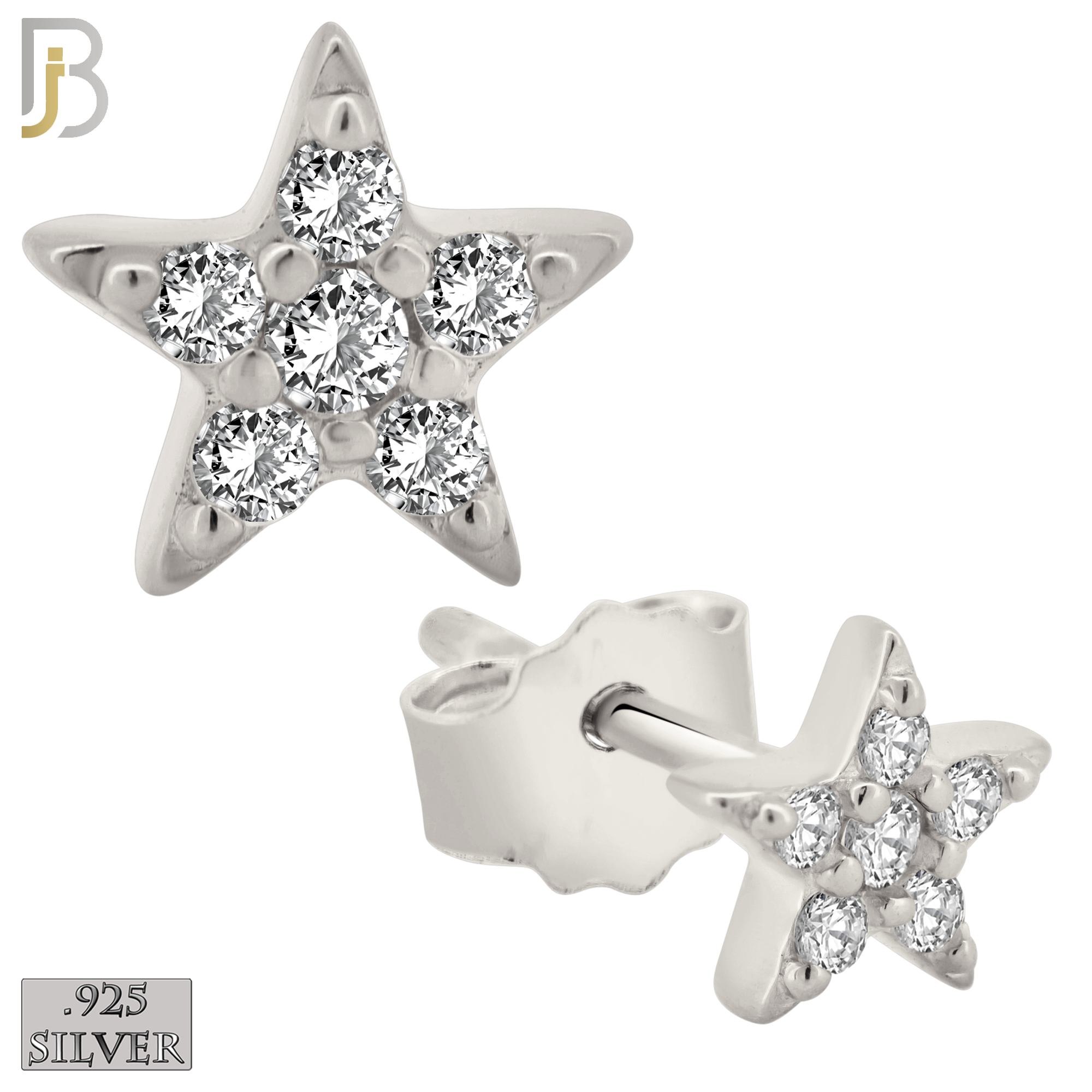 925-ES419 - Push Back - 925 Sterling Silver 5mm Star with Multi CZ Stud Earrings image 0