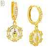 ES490 - 316L Stainless Steel Dangling Virgin Mary with Six Surrounding Hearts Huggies Earrings image 2