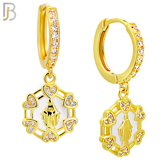 ES490 - 316L Stainless Steel Dangling Virgin Mary with Six Surrounding Hearts Huggies Earrings image 2