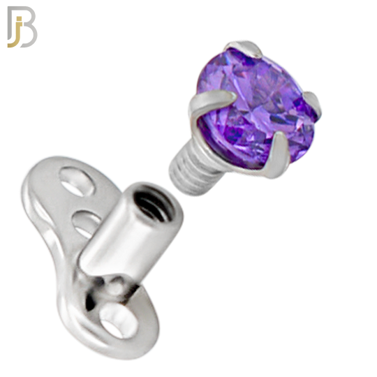 DM04 - 14G Titanium with Surgical Steel  Prong Set CZ Dermal Top Set of 4 Top image 2