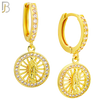 ES491 - 316L Stainless Steel Dangling Miraculous With Multi CZ Halo Huggies Earrings image 2