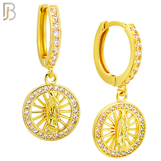 ES491 - 316L Stainless Steel Dangling Miraculous With Multi CZ Halo Huggies Earrings image 2