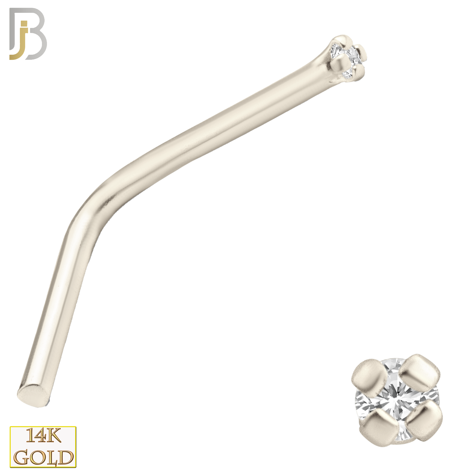 14-NR10CW-20 - 20g Thickness 14k Solid White Gold Prong Setting  Round Cubic Zircona L-Shape image 1